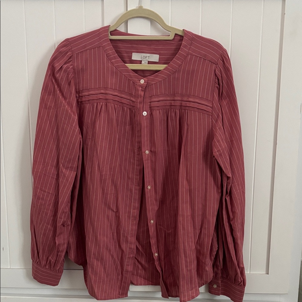LOFT Burgundy Striped Blouse